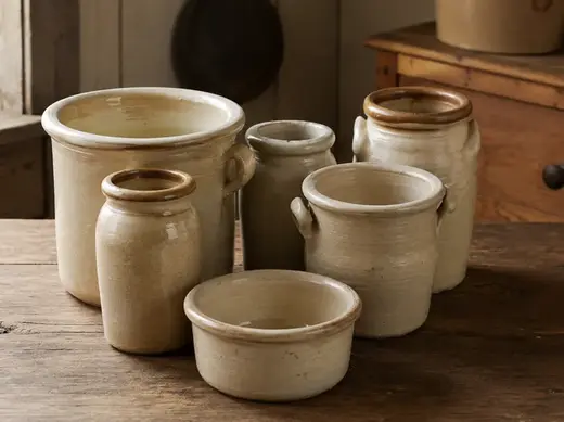 Six Miniature Antique Crocks