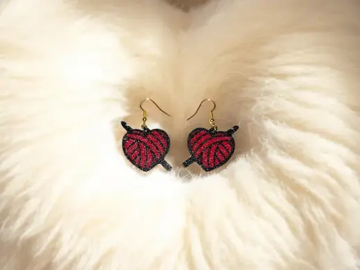 Wool ball heart earrings