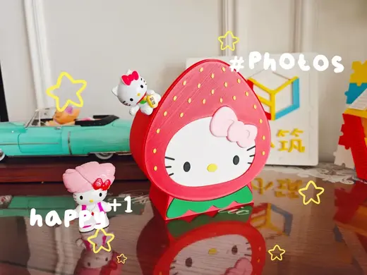 莓有烦恼 草莓遇见凯蒂猫 草莓头Hello Kitty 草莓收纳盒 笔筒 桌面收纳盒 摆件三丽鸥