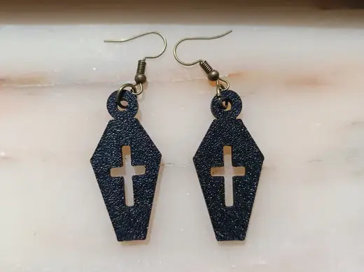 Coffin With Cross Halloween Earrings