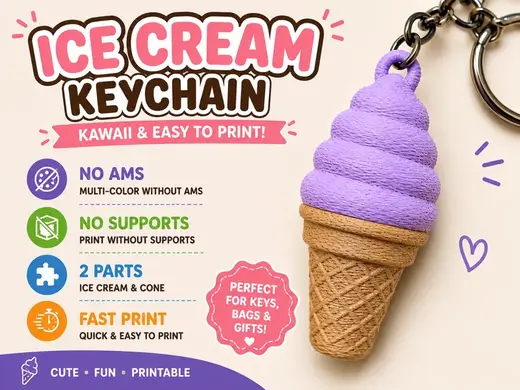Kawaii Ice Cream Keychain | No AMS | 2 Parts