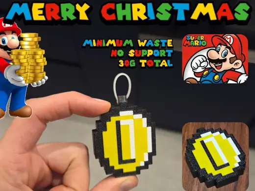 Pixel coin Mario tree ornament - Super christmas