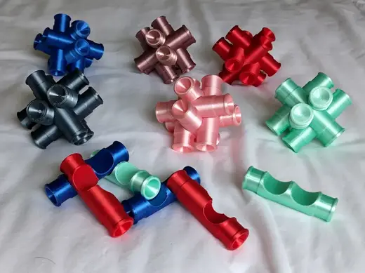 Set of six 6-piece cylindrical burr puzzles