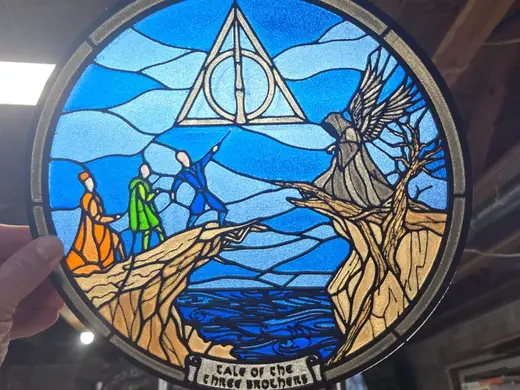 Stained glass Deathly Hallows
