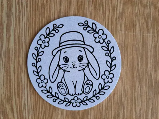 Spring Bunny with Hat Floral Wreath Coaster