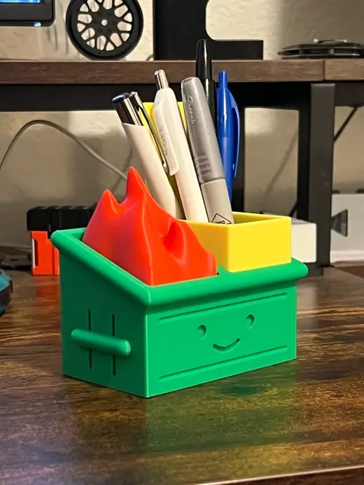 Carton Dumpster Fire pen holder
