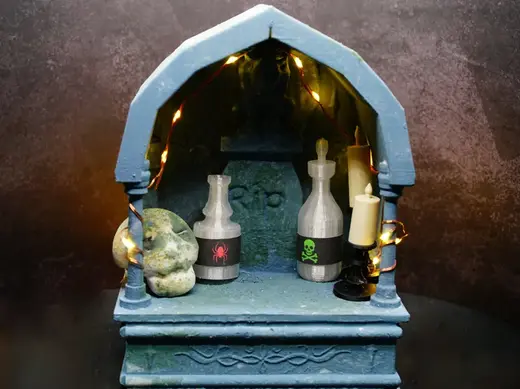 Tiny Spooky Shrine with Gargoyle and Potions