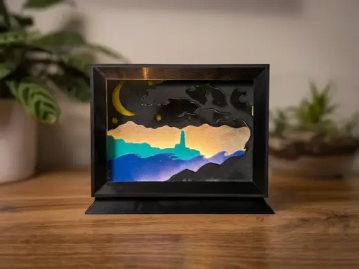 Layered Diorama: A Lighthouse Under the Stars