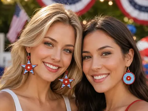 Patriotic Round Star Stripe Earrings