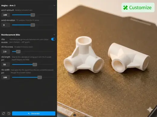 Any Angles Customizable 3-Way Tube/Pipe Connector