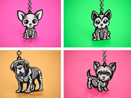 Dogs Set 1 - Halloween Keychains Skeleton
