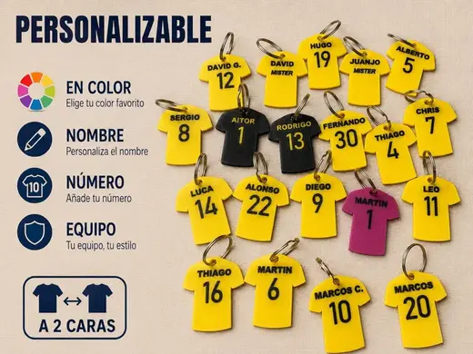 LLavero Editable Camiseta Futbol facil a 2 caras