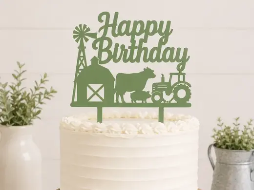 Farm Theme Happy Birthday Cake Topper