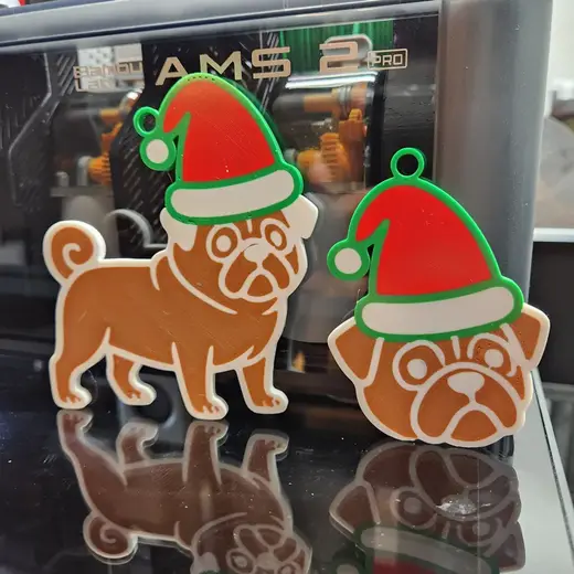 Pug Christmas Tree Ornament Full Body and Face