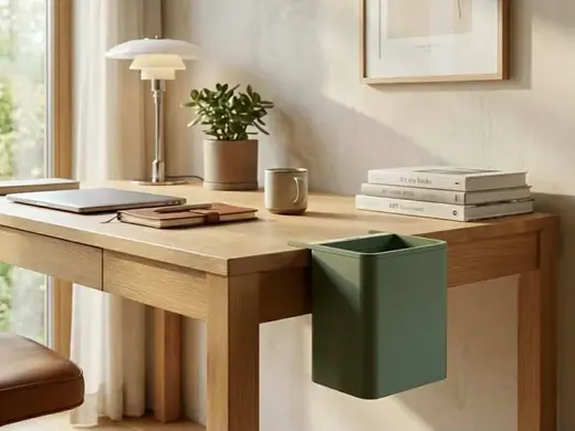 Desk mounted trash can