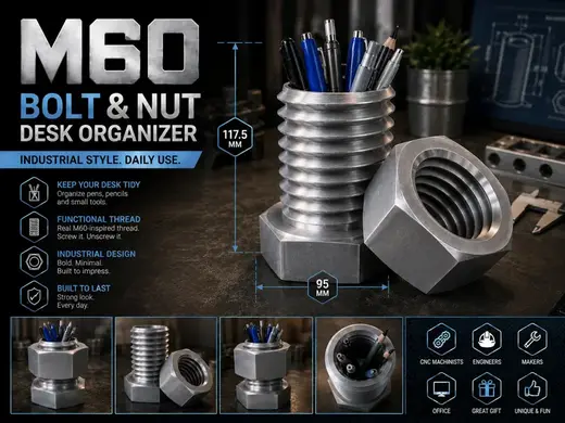 Industrial Bolt & Nut Desk Organizer Pencil Holder