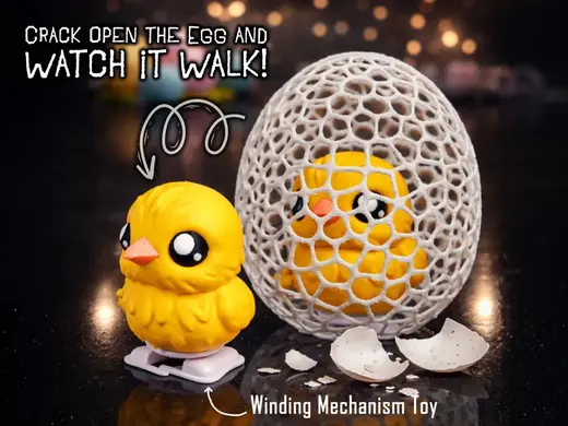 WindUp Cute Chick in Crackable Voronoi Easter Egg