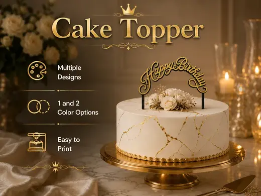 Cake Topper Happy Birthday Curved Classy