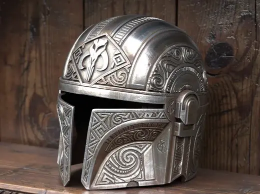 Tribal carvings in Mandalorian Helmet