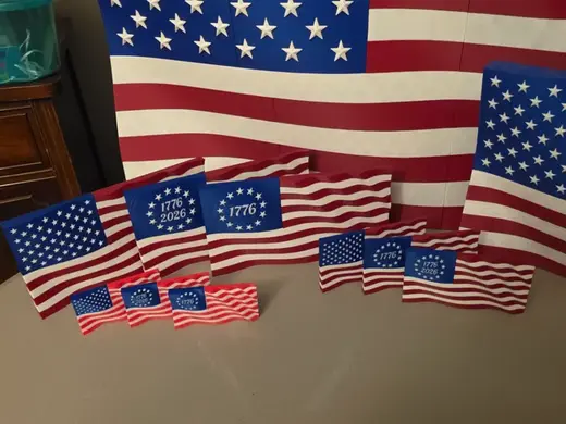 Wavy American Flag with woodgrain texture