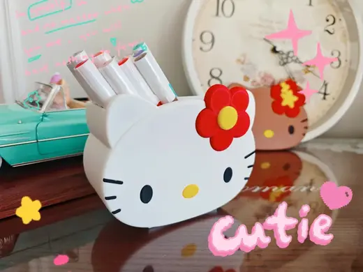小花款卡通KT猫收纳盒 哈喽 Hellokitty 桌面收纳盒 梳妆 收纳笔筒收纳办工桌收纳