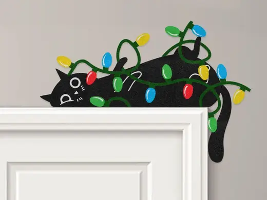 Cat Tangled in Lights Door Corner Topper