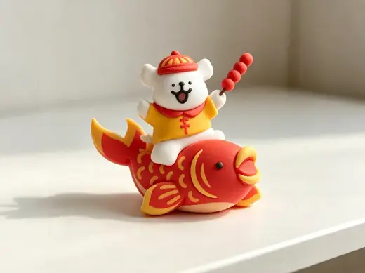 小白骑锦鲤-线条小狗修狗小白潮玩盲盒福袋-儿童涂色玩具