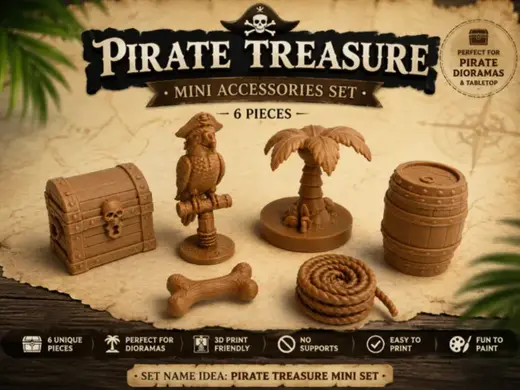 Pirate Treasure Mini Set | 6 Miniature Accessories