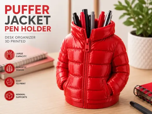 Puffer Jacket Pen Holder | Desk Organizer 3D