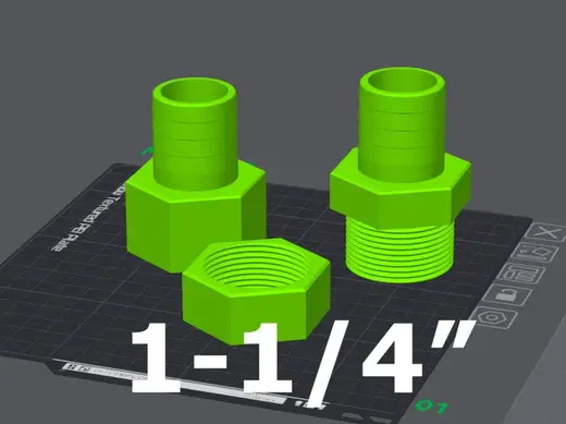 1-1/4 Pipe Thread to 1-1/4 Hose Barb + Nut