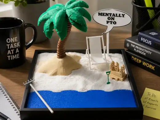 Mentally On PTO Beach Scene –Funny Desk Zen Garden