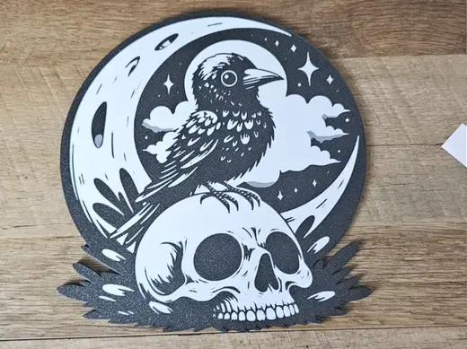 Cute baby crow and skull