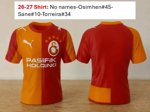 Galatasaray 2026-27 Jersey – Only shirt + Players