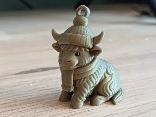 Winter Highland Cow Keychain