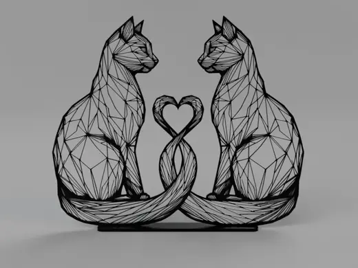 Low poly Cats in Love with stand