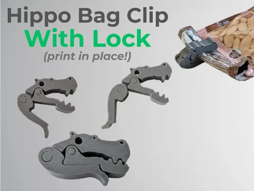 Hippo Bag Clip With Lock - Print In Place