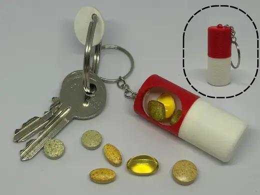 Keyring pill case, pill box, pill container