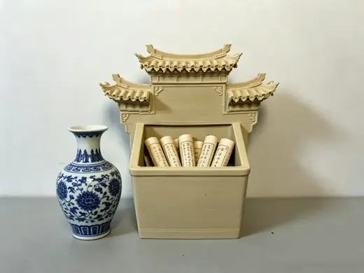 中式徽派马头墙古建 桌面收纳 桌面垃圾桶