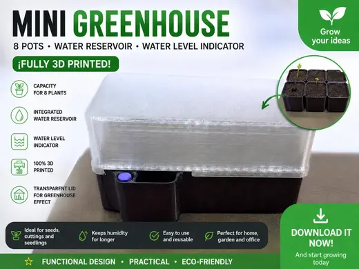 Mini Greenhouse | 8 Pots | Water Level