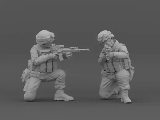 特种部队兵人组合跪姿射击兵人