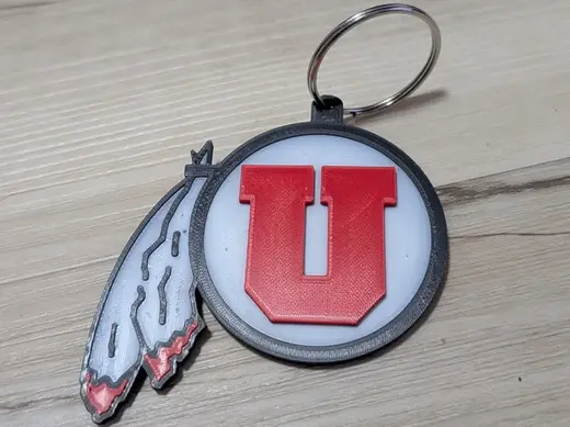University of Utah Drum & Feather Keychain