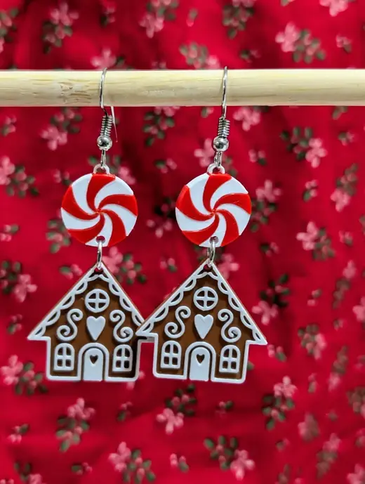 Peppermint Gingerbread House Earrings