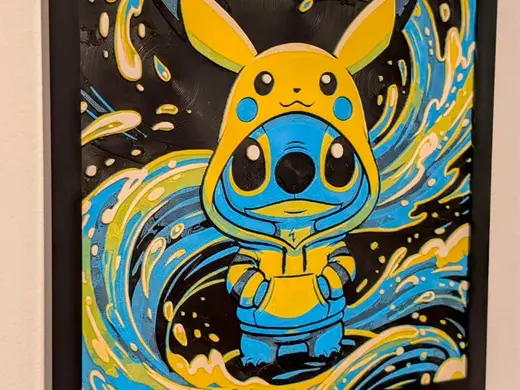 Stitch in Pikachu Hoodie - HueForge Wall Art