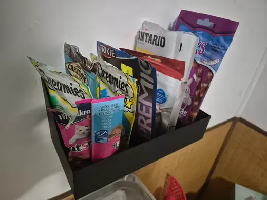 Wall-mounted holder for cat treats