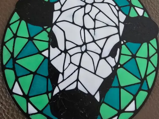 Cow black white stained glass