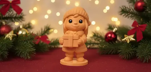 Smiling Child with Gift Box Christmas Figurine