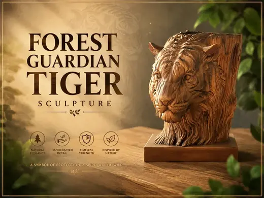 Forest Guardian Tiger Sculpture – Wooden Tiger