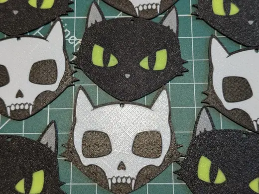 Double Sided Cat and Cat Skull Keychain