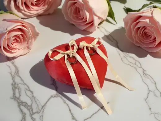 Heart shaped wedding rings cushion