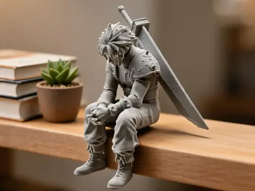Sad Cloud Strife (Final Fantasy) on a ledge
